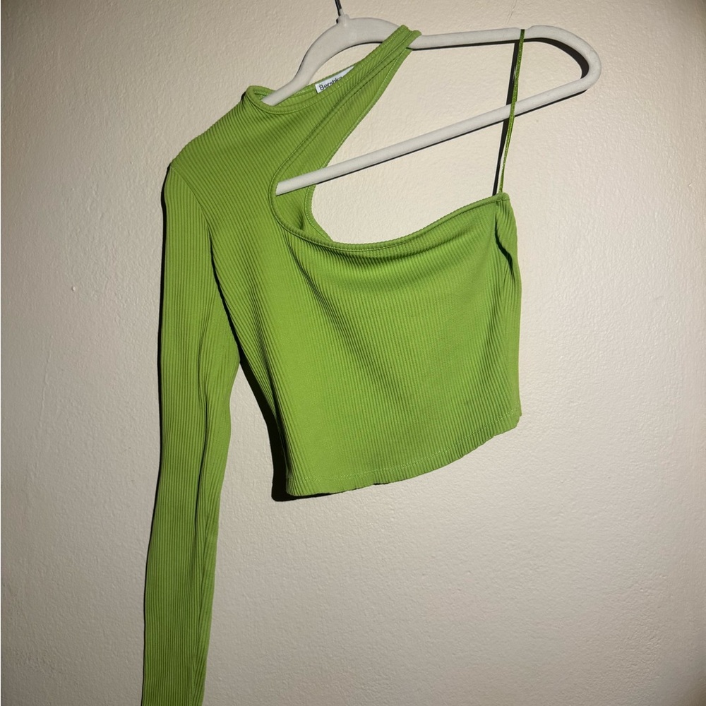 Bershka Green Asymmetrical Crop Tank Top